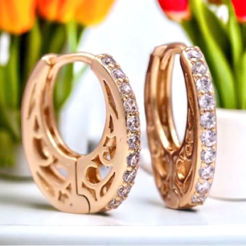 14K Gold Plated, White Zirconia Cuff Earrings Huggie Hoop Earrings for W…
